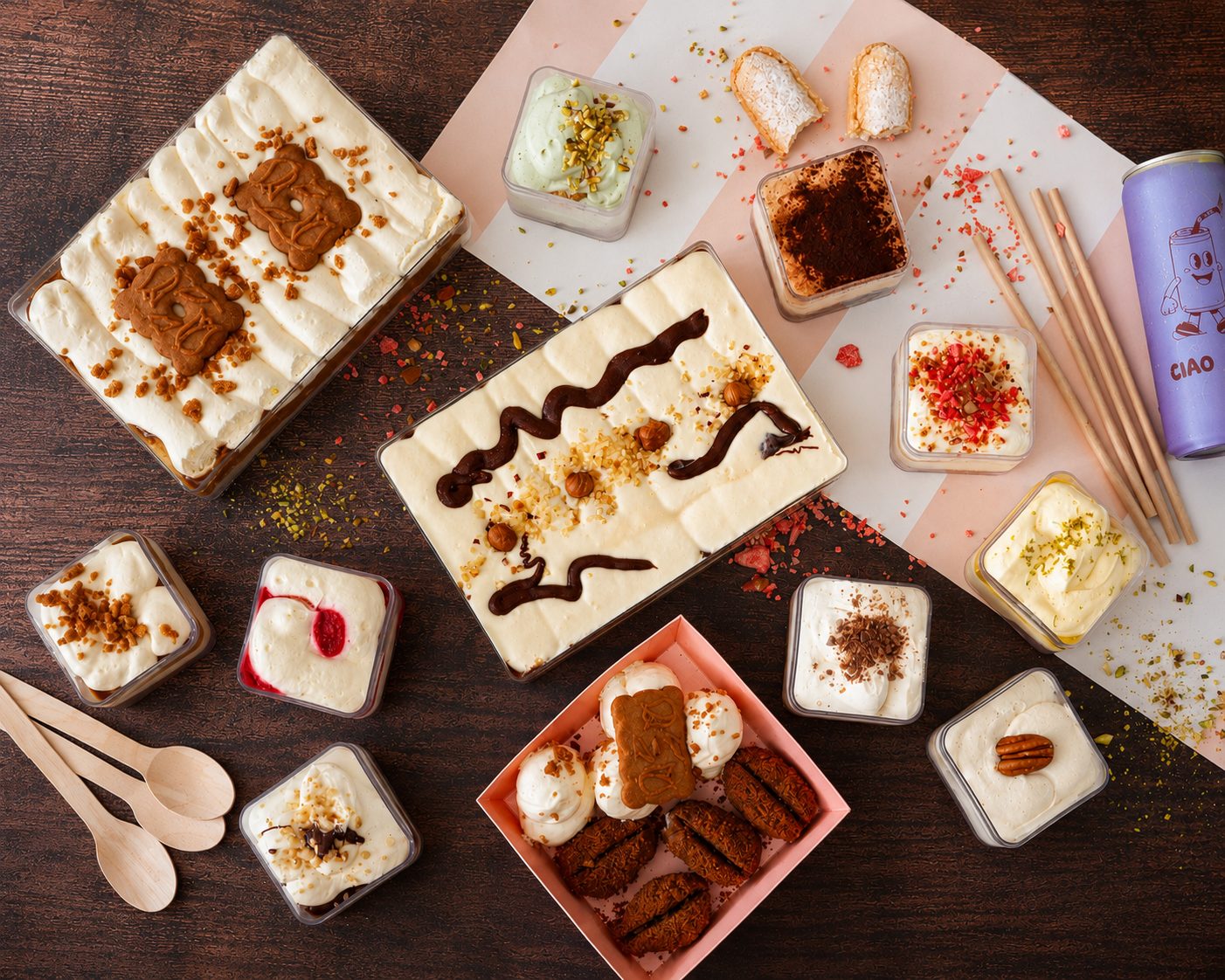 Assortiment de tiramisus maison, balls et boissons CiAOMiSU! - desserts à Marseille, Carré d'Or